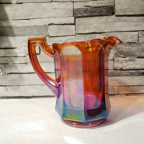 Vintage Red Carnival Glass Pitcher Creamer Lusterware Iridescent MCM - Picture 3 of 6